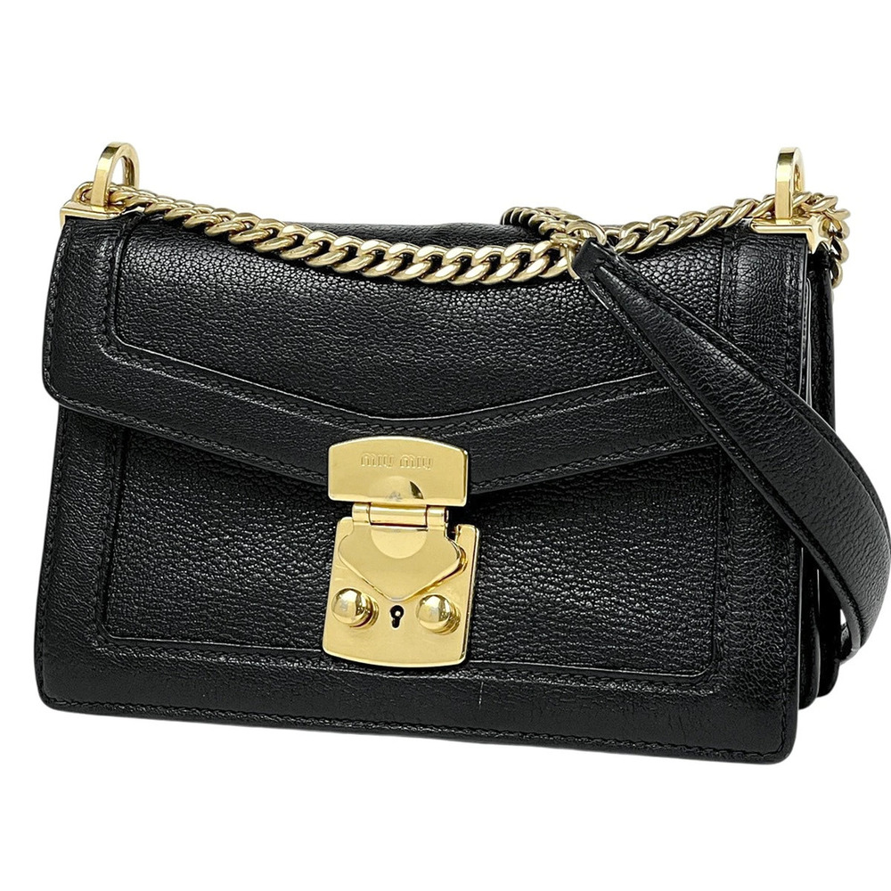 Miu Miu shoulder bag chain strap prominent logo clasp Black